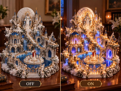 🙏Heavenly Light Sanctuary – Illuminated Cathedral Diorama with Rotating Faith Scene✝️✨