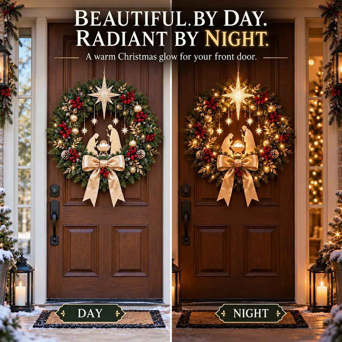 🔥HOT SALE🔥 49% OFF✨ Lighted Nativity Christmas Wreath – Bethlehem Star Front Door Decor🎄
