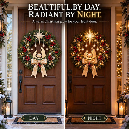 🔥HOT SALE🔥 49% OFF✨ Lighted Nativity Christmas Wreath – Bethlehem Star Front Door Decor🎄
