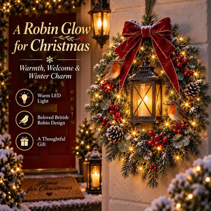 ✨Last Day 49% OFF✨🐦 A Robin Glow – Lighted Robin Christmas Wreath