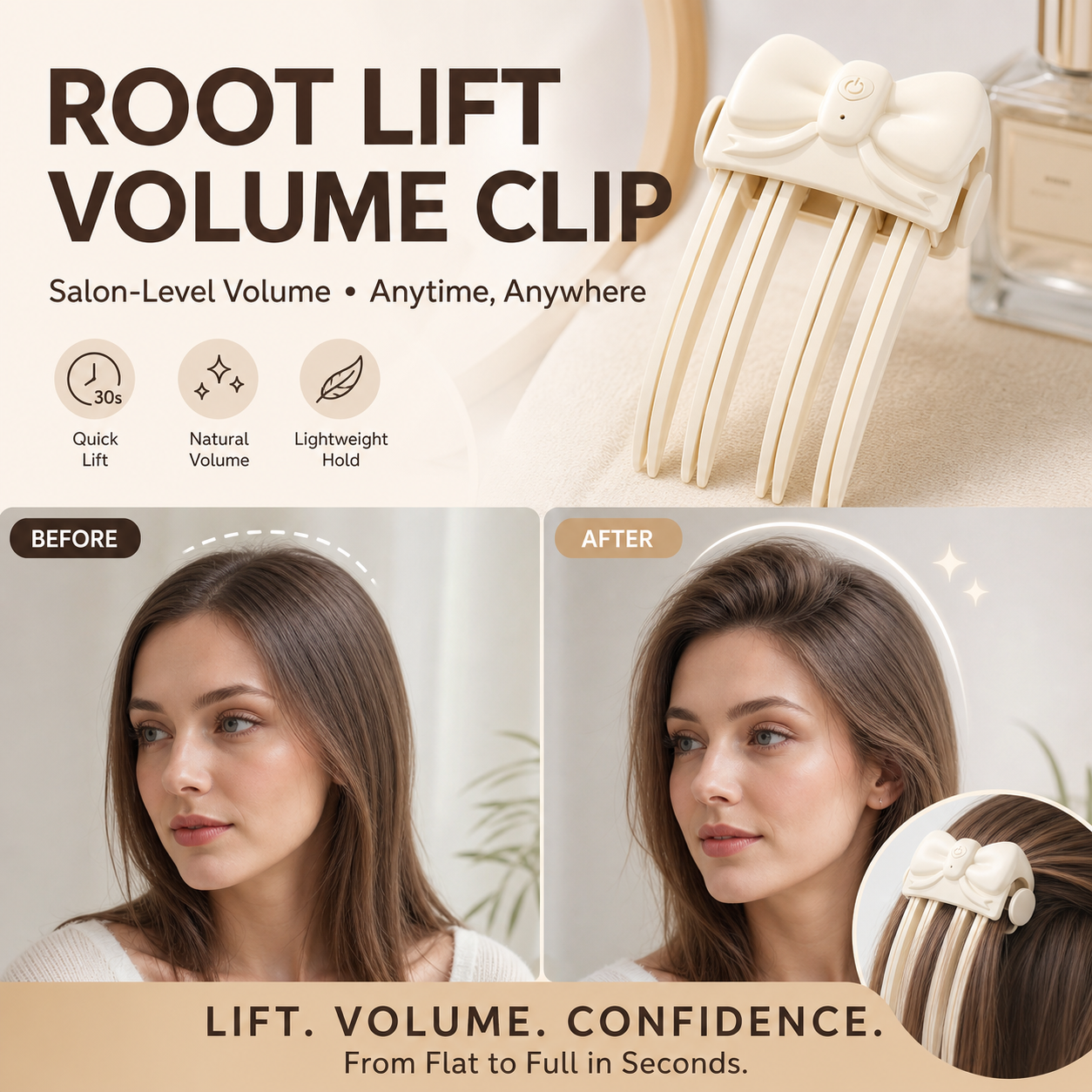 📢49% OFF !! ⏰Wireless Heated Volumizing Root Lift Clip - Salon Crown Volume Styling Tool for Fine Flat Hair