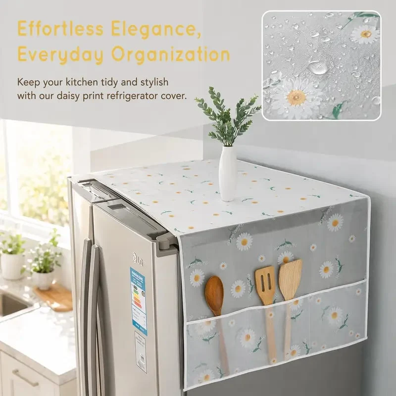 Daisy Print Refrigerator Dust Cover With StoragePockets