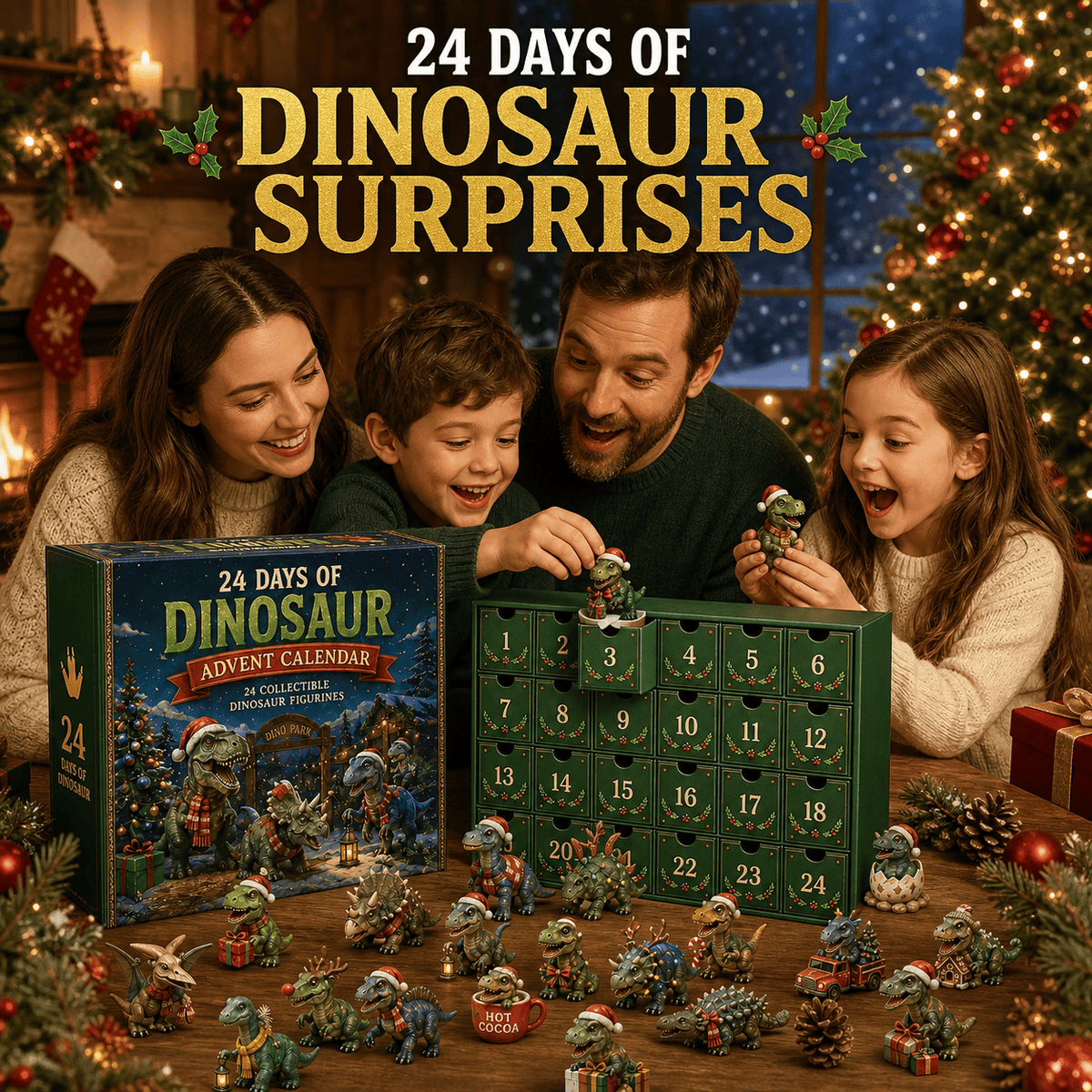 24 Days of Dinosaur Christmas Advent Calendar – 24 Collectible Dino Figurines & Holiday Surprises