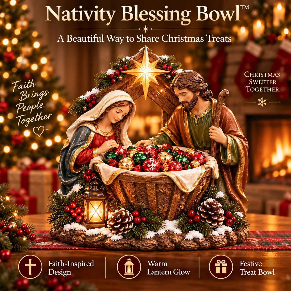 💯49% OFF – ✝️ Nativity Blessing Bowl™ | Lighted Christmas Treat Bowl with Mary, Joseph & Bethlehem Star 🎄
