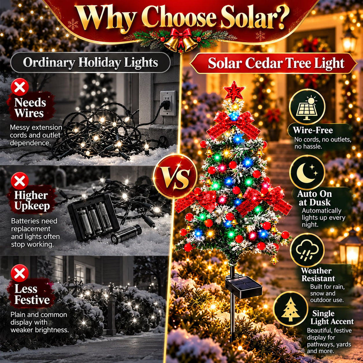 🎄✨ Solar-Powered Christmas Cedar Trees – Festive Garden & Porch Decor