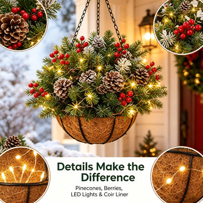 🎄 Last Day 50% OFF🏆Pre-Lit Christmas Hanging Basket |🎄 Pre-lit, weather-resistant, and zero maintenance