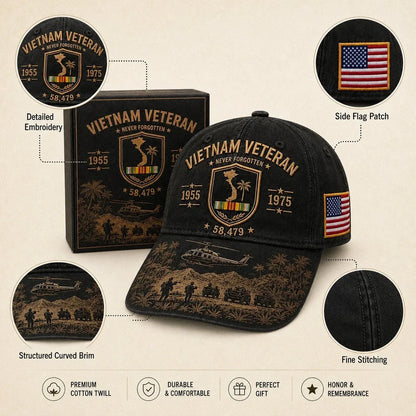 ⭐️Vietnam Veteran Never Forgotten 1955–1975 Commemorative Cap 🇺🇸
