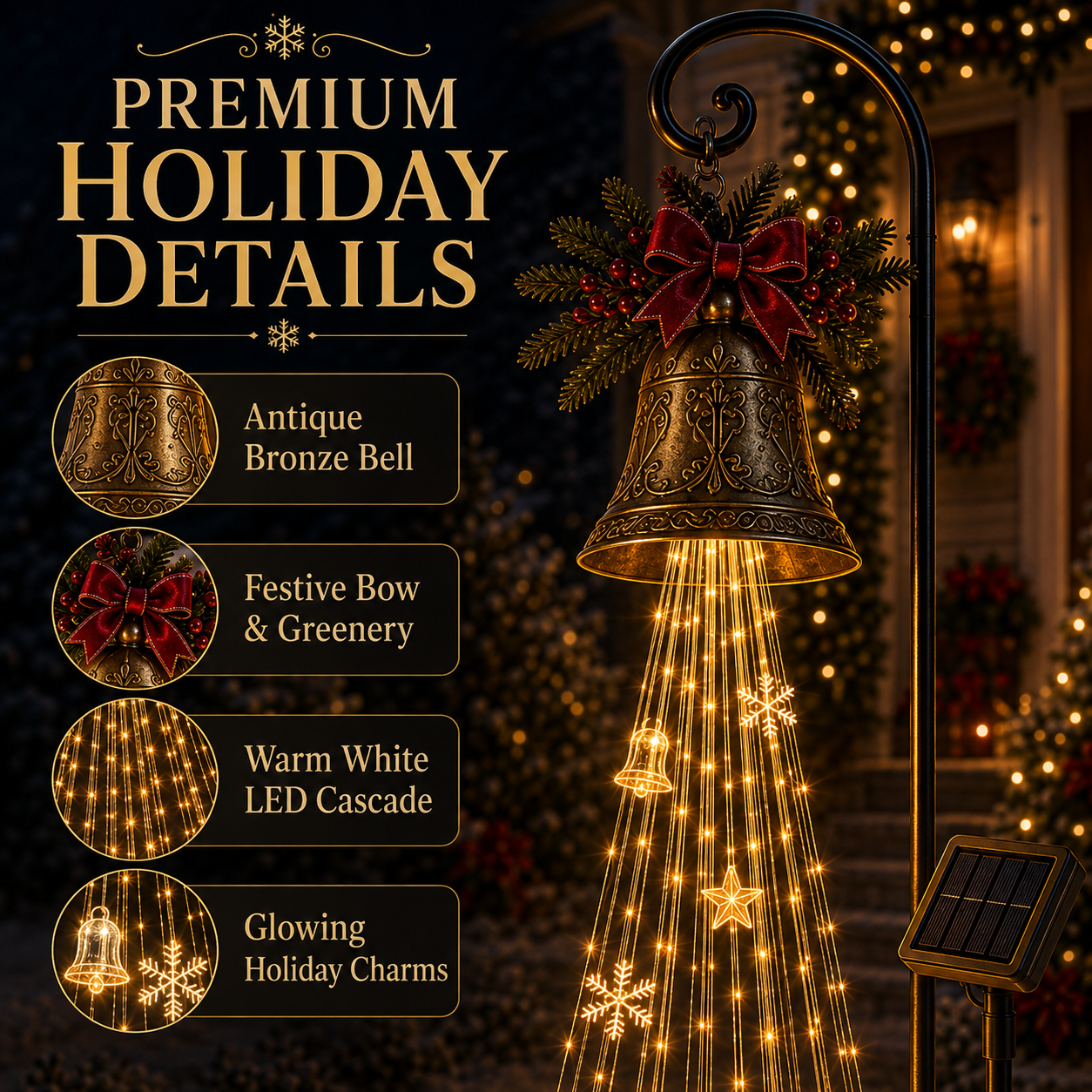 ✨✨Hot Sale 40% OFF🎄 Christmas Bell Cascade Solar Yard Light✨