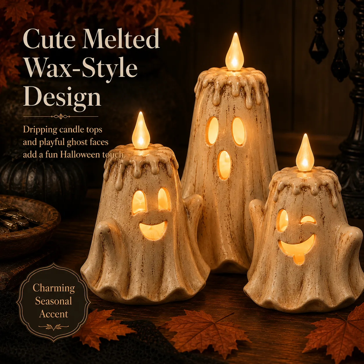 🔥Halloween Early Bird Sale🎃3-Piece Halloween Ghost Flameless Candle Set withRemote Timer