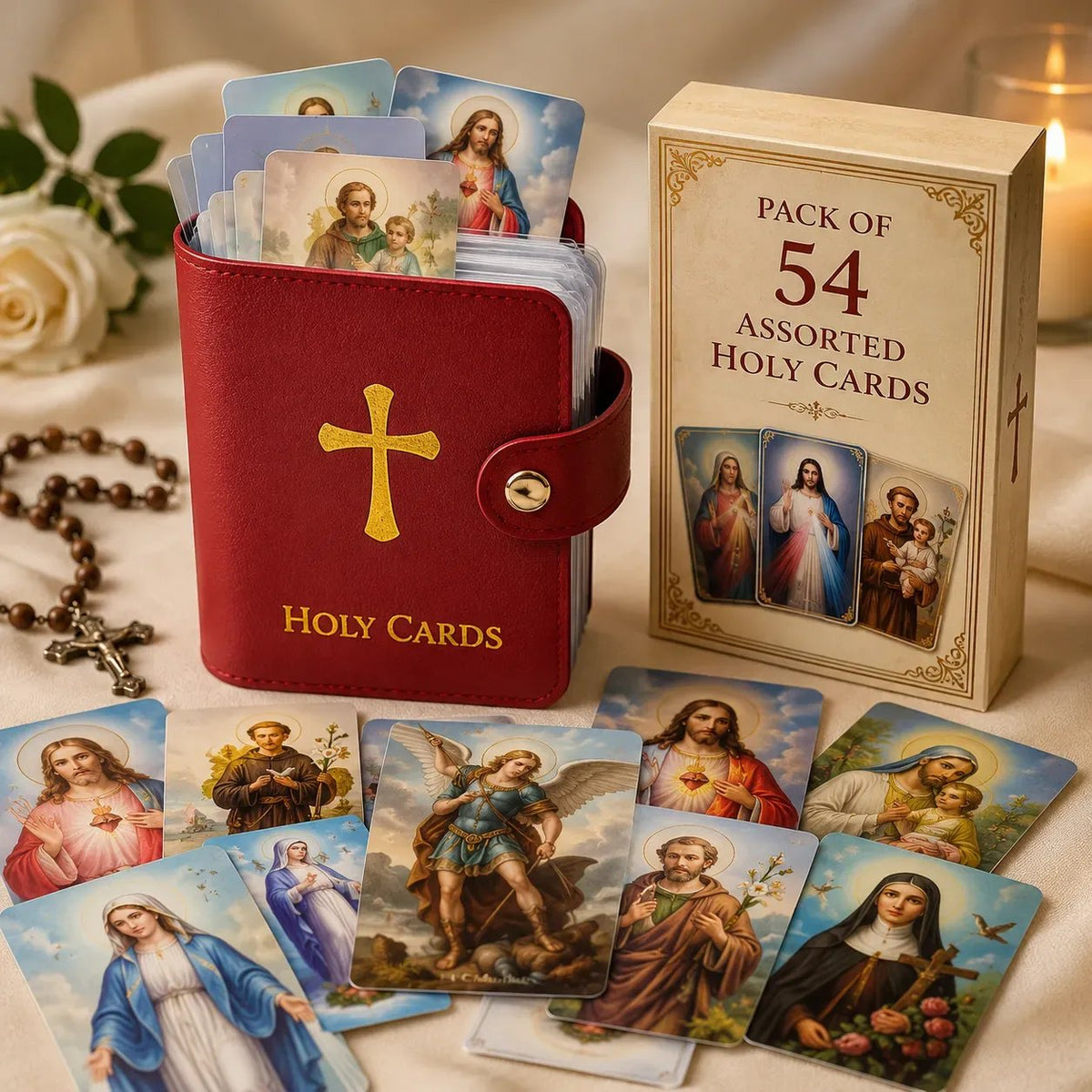 ✝️ Catholic PU+PVC Leather Holy Card Holder – Pocket Prayer Card Organizer with Snap Closure