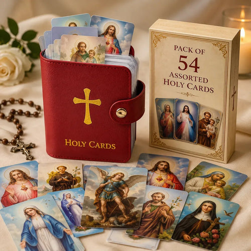 ✝️ Catholic PU+PVC Leather Holy Card Holder – Pocket Prayer Card Organizer with Snap Closure