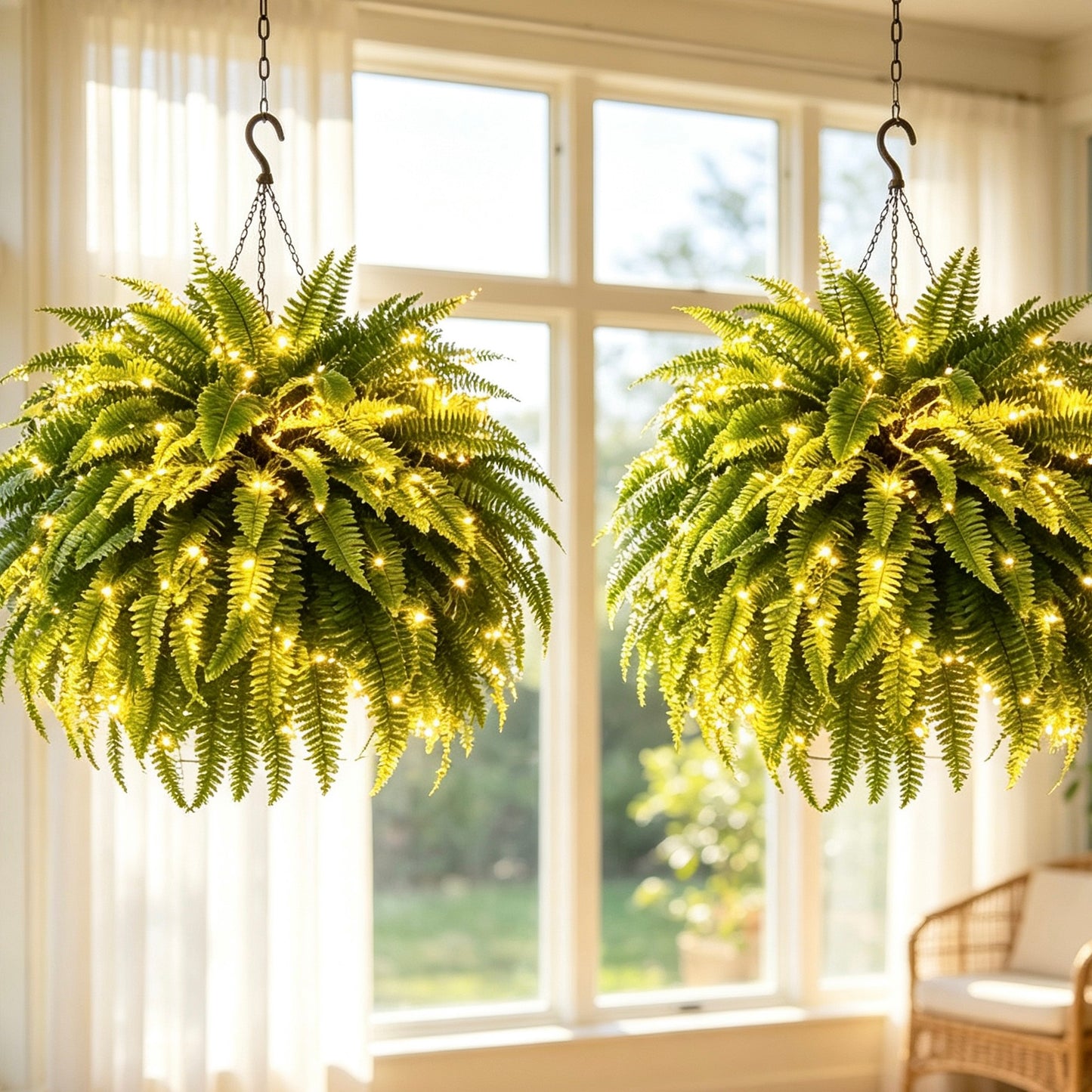 💛Glowing Boston Ferns with Lights – 🌿 Zero Watering, Zero Maintenance