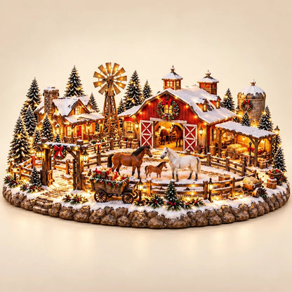 🎁🐴 Weihnachtsdorf mit Pferdestall – Beleuchtete Reitsport-Weihnachtsszene 🎄✨