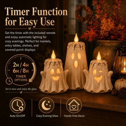 🔥Halloween Early Bird Sale🎃3-Piece Halloween Ghost Flameless Candle Set withRemote Timer