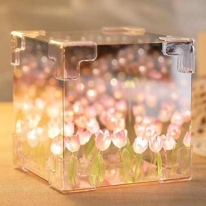 🔥HOT SALE✨ DIY/Pre-Made Tulip Cube Mirror Lamp | Infinite Glow Night Light – Perfect Bedroom Decor & Gift