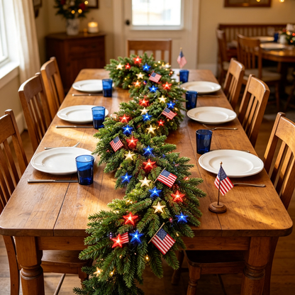🏆Patriotic Christmas Garland with Star Lights-⭐Light Up Your American Christmas