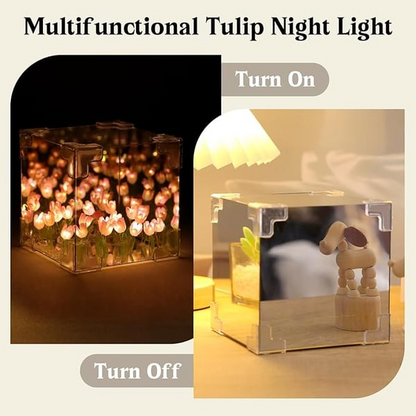 🔥HOT SALE✨ DIY/Pre-Made Tulip Cube Mirror Lamp | Infinite Glow Night Light – Perfect Bedroom Decor & Gift
