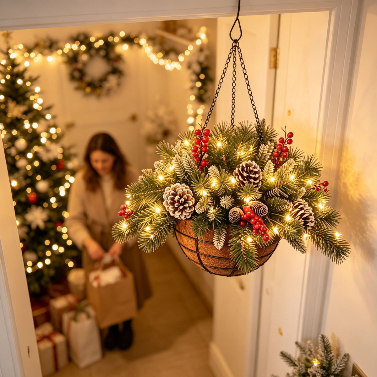 🎄Christmas Promotion 50% OFF🔥Pre-Lit Artificial Christmas Hanging Basket