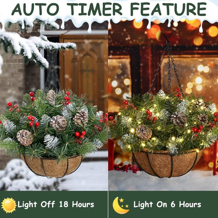 🎄🪴Christmas Hot Sale🔥Pre-Lit Artificial Christmas Hanging Basket