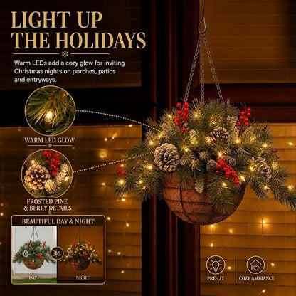 🎄Christmas Promotion 50% OFF🔥Pre-Lit Artificial Christmas Hanging Basket