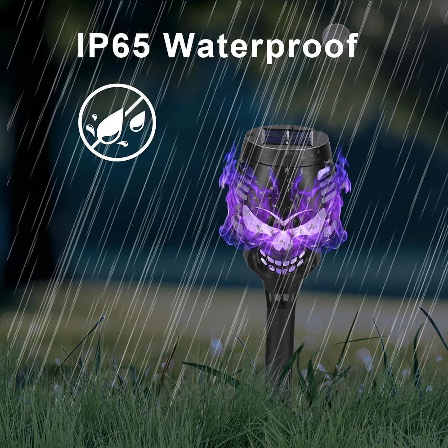 💀🔥Halloween Early Bird Special Sale 49% OFF-Halloween Skulls Solar Pathway Lights Purple Torch Flame Lights for Garden