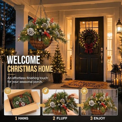 🎄Christmas Promotion 50% OFF🔥Pre-Lit Artificial Christmas Hanging Basket