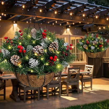 🎄 Last Day 50% OFF🏆Pre-Lit Christmas Hanging Basket |🎄 Pre-lit, weather-resistant, and zero maintenance