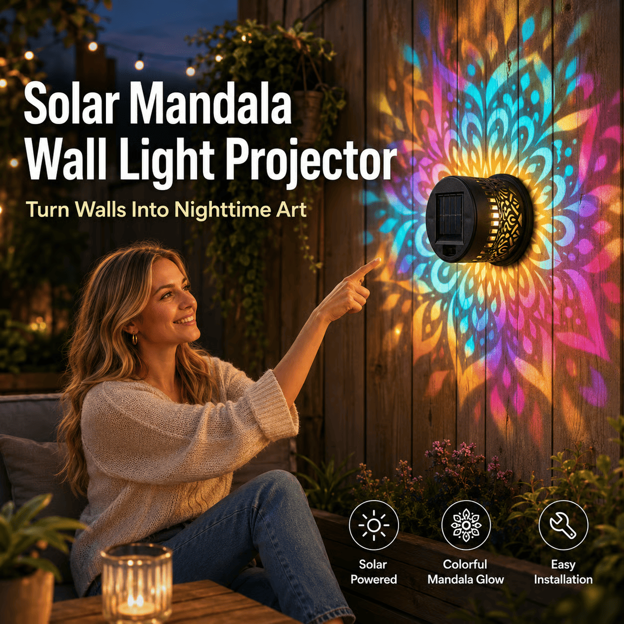 Solar Mandala Projector Wall Light