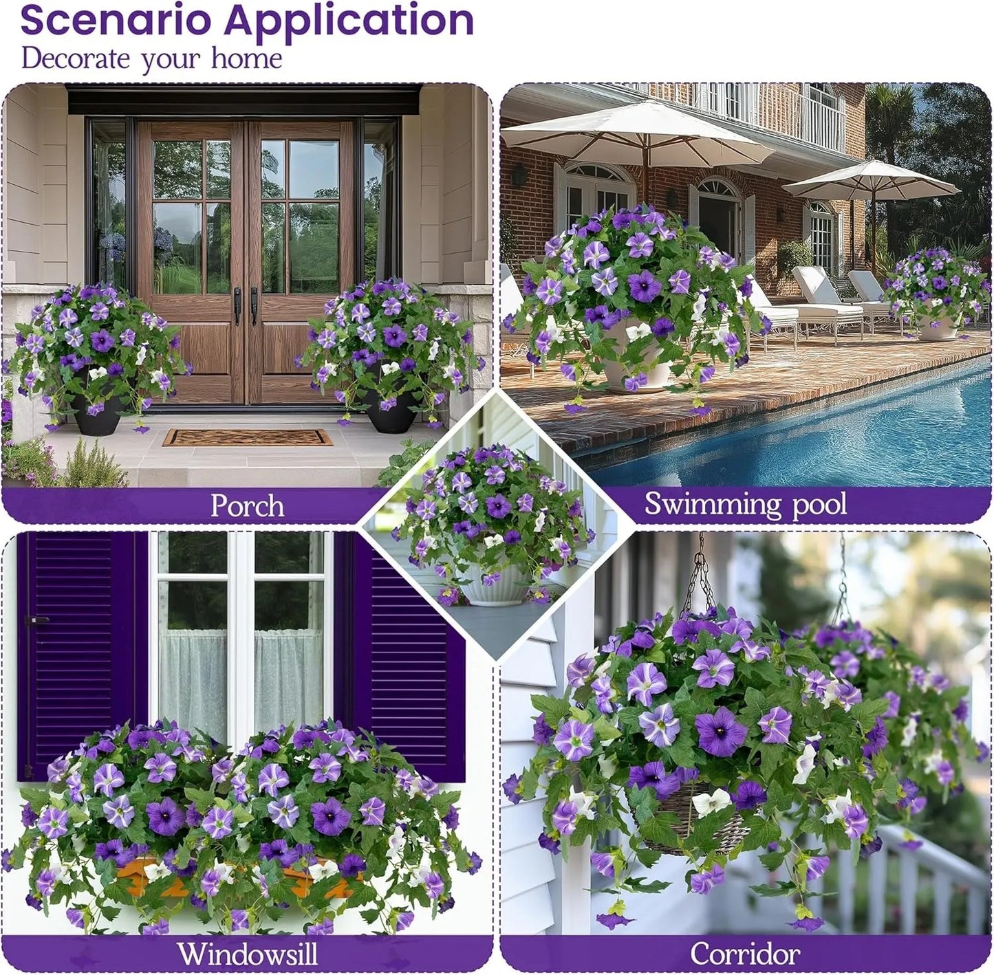 Spring Faux Petunias Silk Flower UV Resistant No Fade Floral