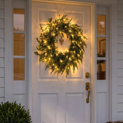 Artificial Christmas Wreath – Realistic Faux Pine & Mixed Needle Greenery, UV Resistant, Waterproof, Windproof
