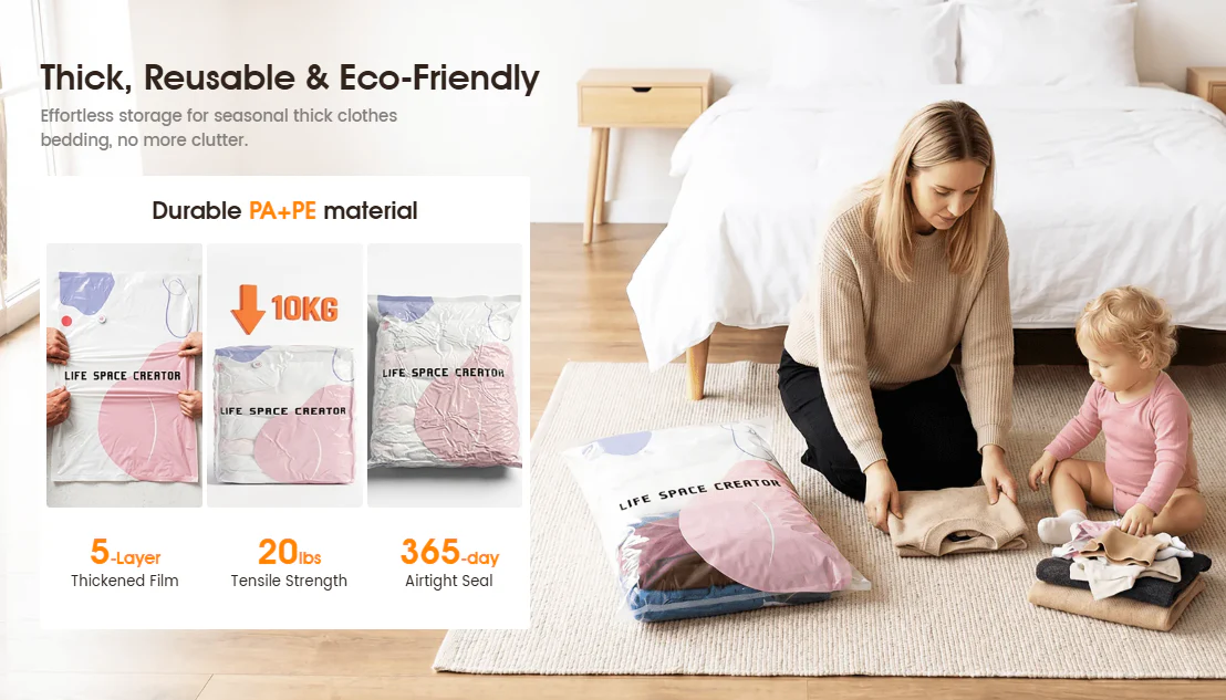 Thickened No-Pump Vacuum Storage Bags