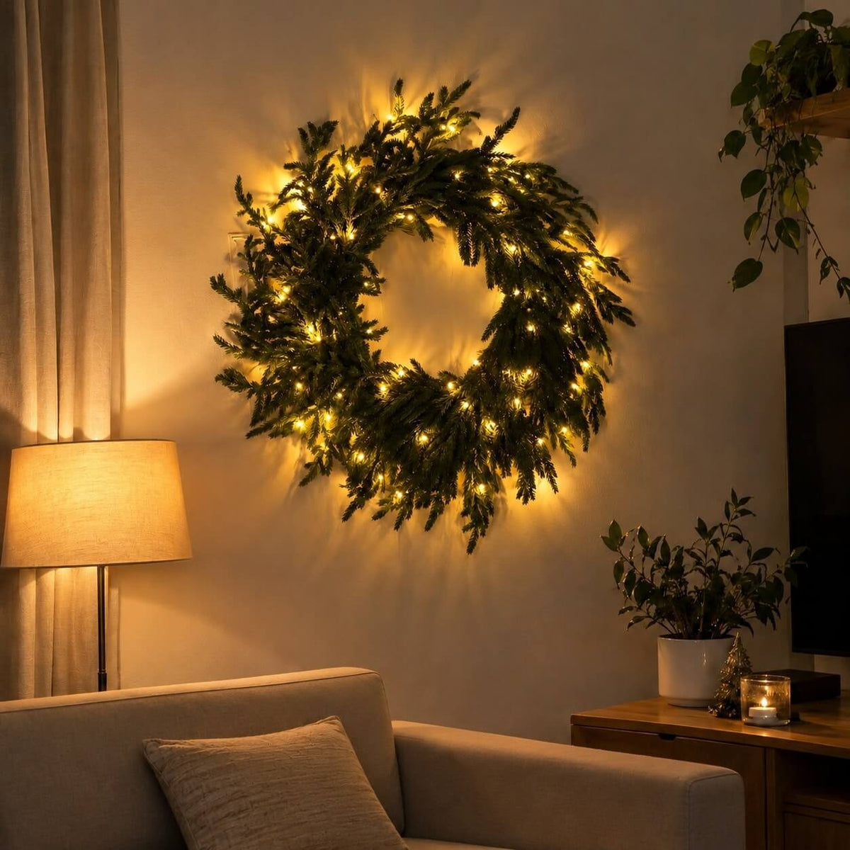 Artificial Christmas Wreath – Realistic Faux Pine & Mixed Needle Greenery, UV Resistant, Waterproof, Windproof