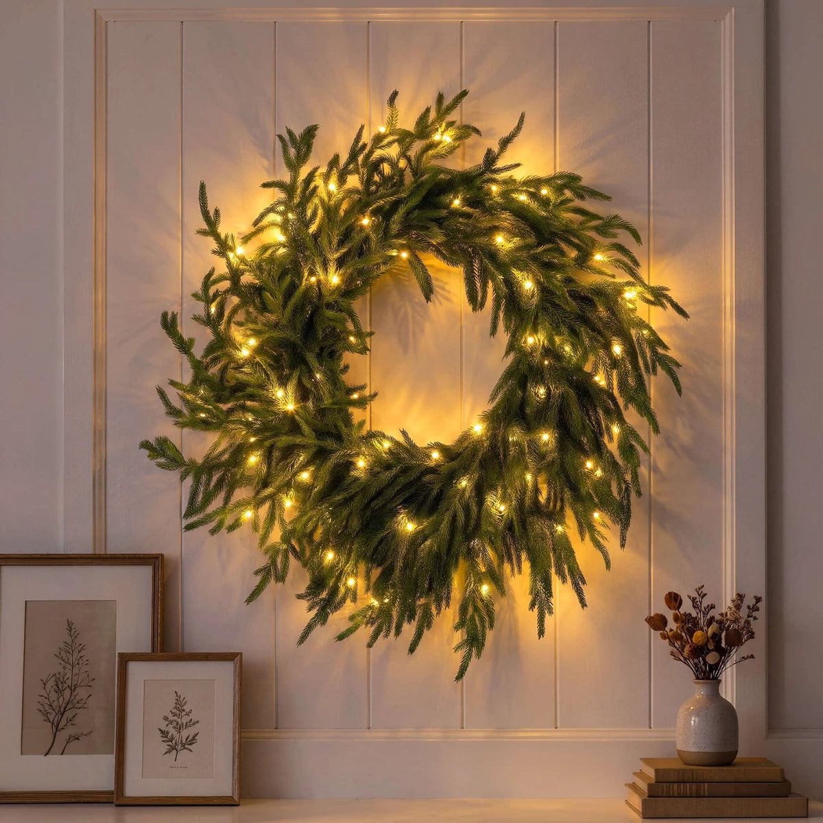 Artificial Christmas Wreath – Realistic Faux Pine & Mixed Needle Greenery, UV Resistant, Waterproof, Windproof