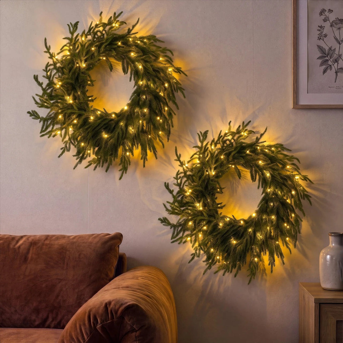 Artificial Christmas Wreath – Realistic Faux Pine & Mixed Needle Greenery, UV Resistant, Waterproof, Windproof