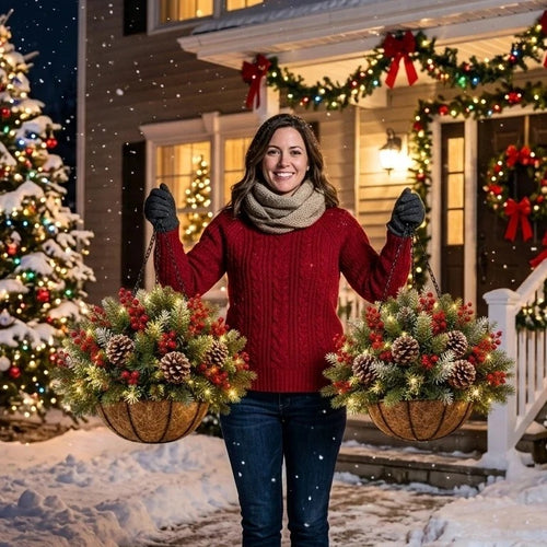 🎄 Last Day 50% OFF🏆Pre-Lit Christmas Hanging Basket |🎄 Pre-lit, weather-resistant, and zero maintenance