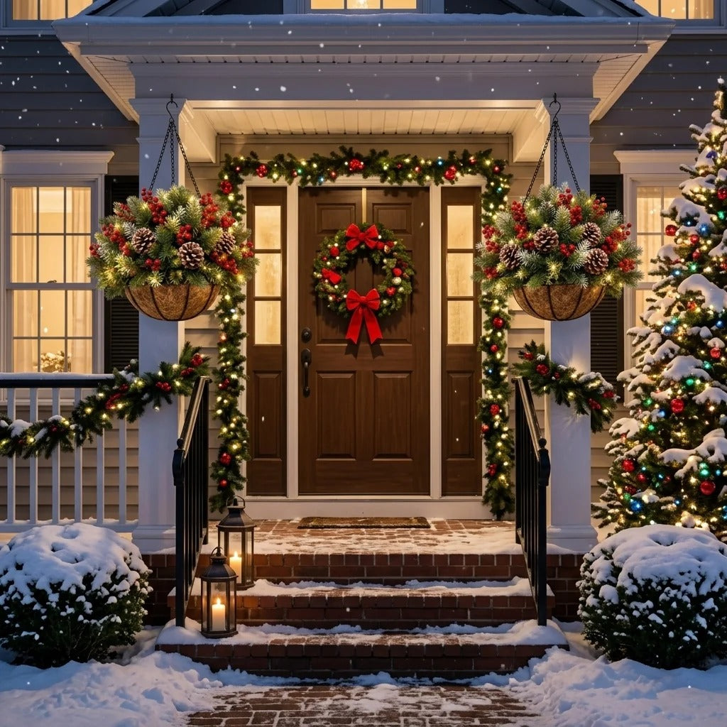 🎄 Last Day 50% OFF🏆Pre-Lit Christmas Hanging Basket |🎄 Pre-lit, weather-resistant, and zero maintenance
