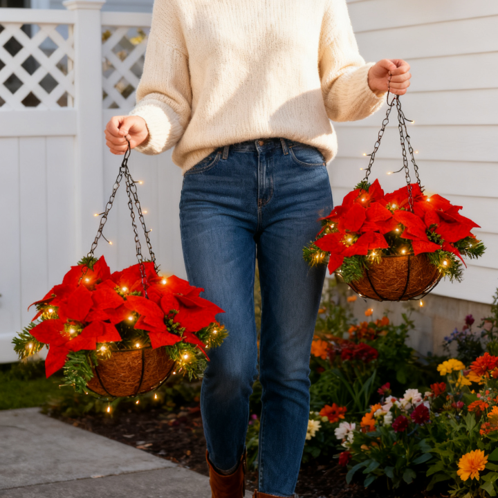 🔥HOT SALE✨ Artificial Christmas Flowers Hanging Poinsettias