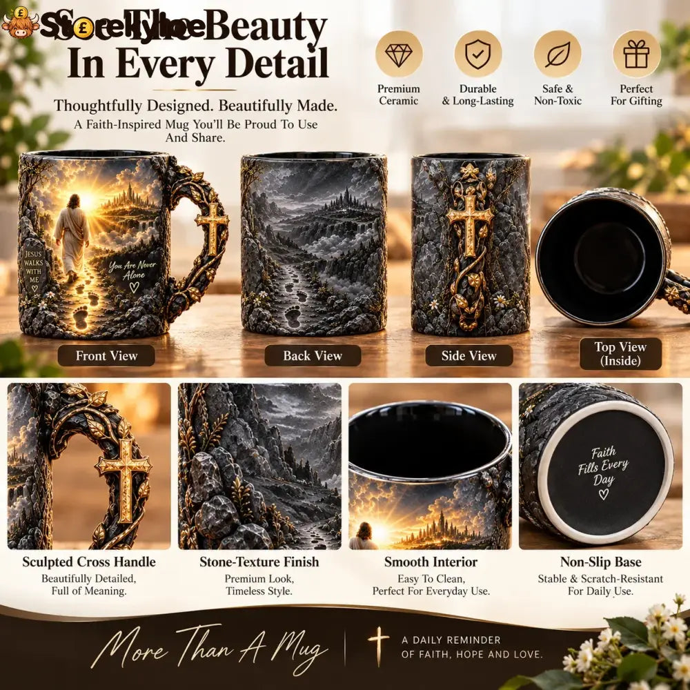✝️🔥Last Day 49% OFF🔥✝️ Jesus Walks With Me™ – Heat-Reveal Faith Mug | You Are Never Alone