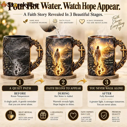 ✝️🔥Last Day 49% OFF🔥✝️ Jesus Walks With Me™ – Heat-Reveal Faith Mug | You Are Never Alone