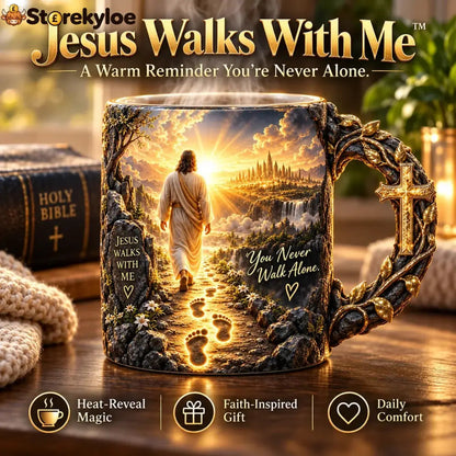 ✝️🔥Last Day 49% OFF🔥✝️ Jesus Walks With Me™ – Heat-Reveal Faith Mug | You Are Never Alone