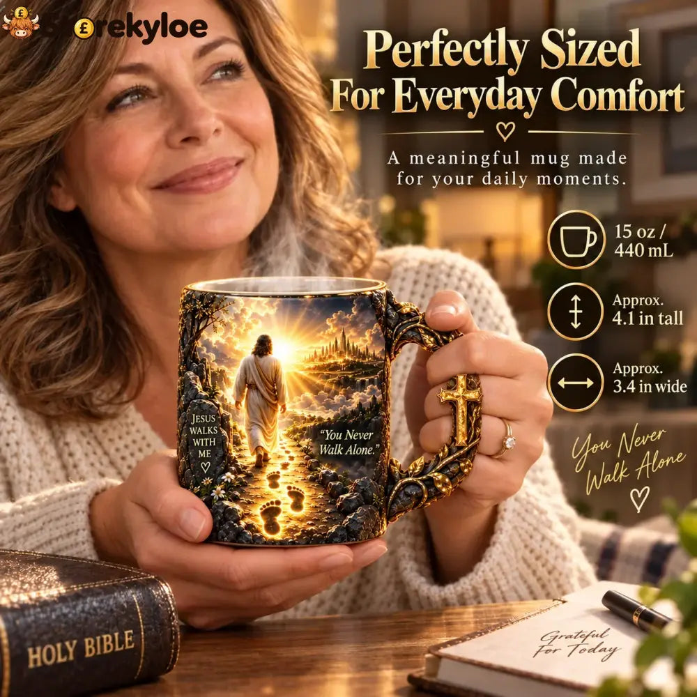 ✝️🔥Last Day 49% OFF🔥✝️ Jesus Walks With Me™ – Heat-Reveal Faith Mug | You Are Never Alone