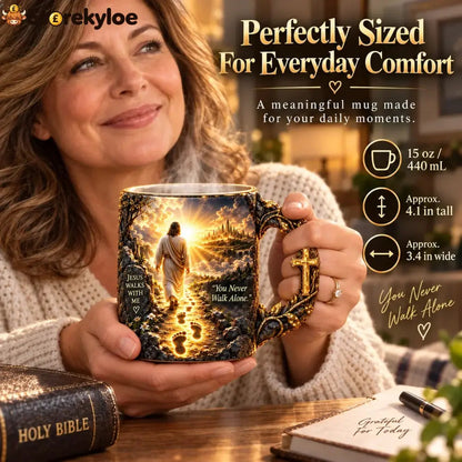 ✝️🔥Last Day 49% OFF🔥✝️ Jesus Walks With Me™ – Heat-Reveal Faith Mug | You Are Never Alone