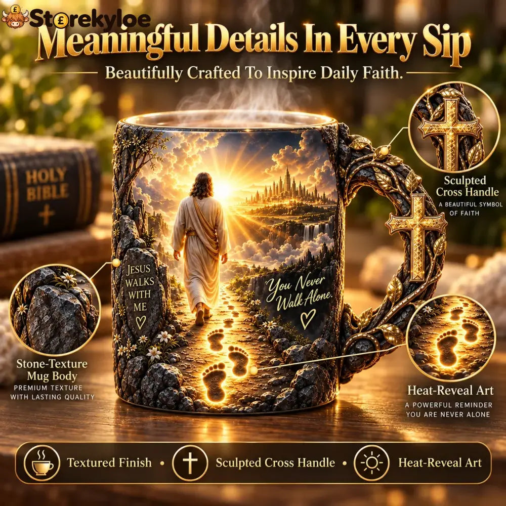✝️🔥Last Day 49% OFF🔥✝️ Jesus Walks With Me™ – Heat-Reveal Faith Mug | You Are Never Alone