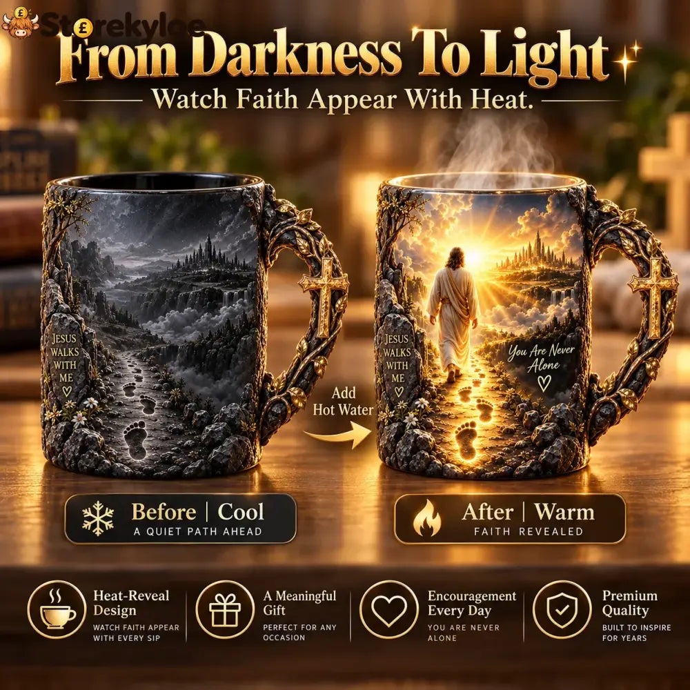 ✝️🔥Last Day 49% OFF🔥✝️ Jesus Walks With Me™ – Heat-Reveal Faith Mug | You Are Never Alone
