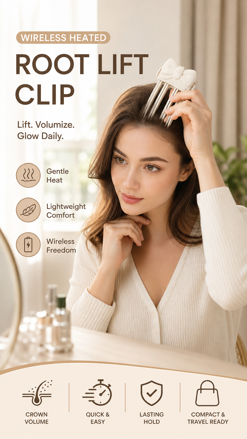 📢49% OFF !! ⏰Wireless Heated Volumizing Root Lift Clip - Salon Crown Volume Styling Tool for Fine Flat Hair