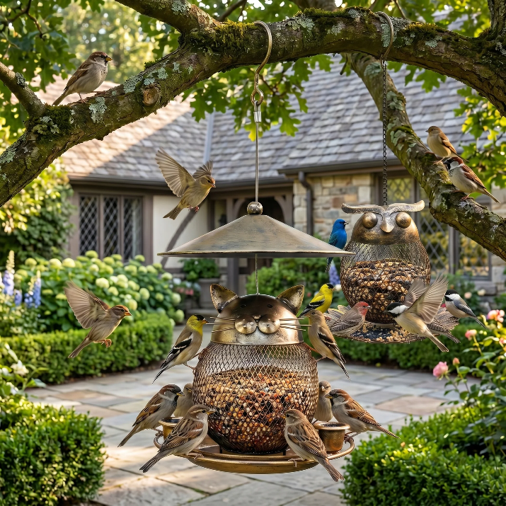 Vintage Metal Animal Bird Feeder | cat Hanging Wild Bird Feeders
