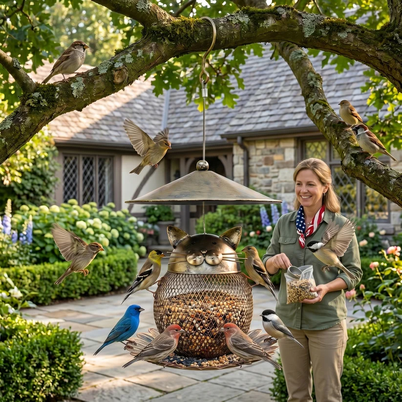 Vintage Metal Animal Bird Feeder | cat Hanging Wild Bird Feeders