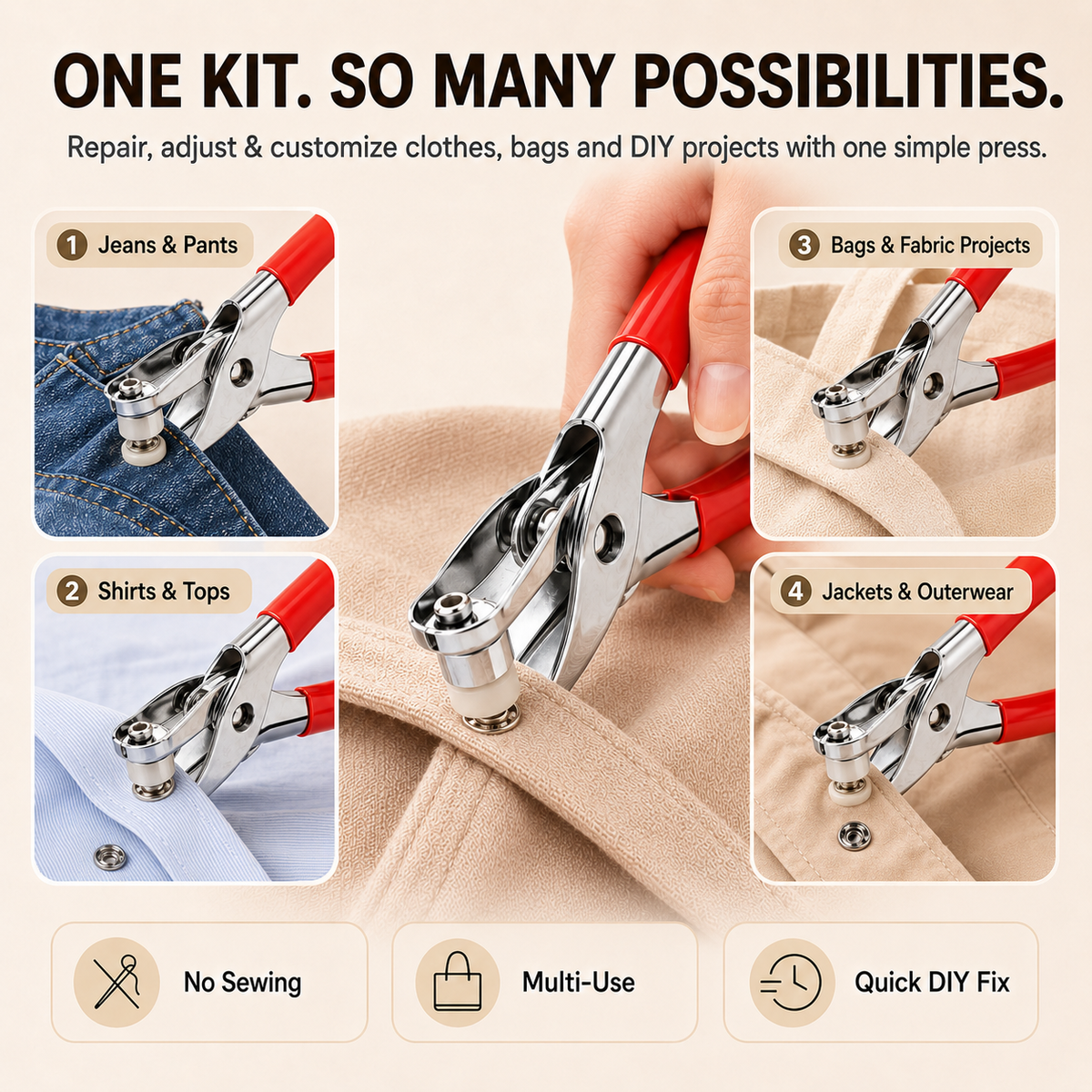 ?? 100Pcs Invisible Colored Metal Buckle & Manual Pressure Pliers | Quick Clothing Repair & DIY