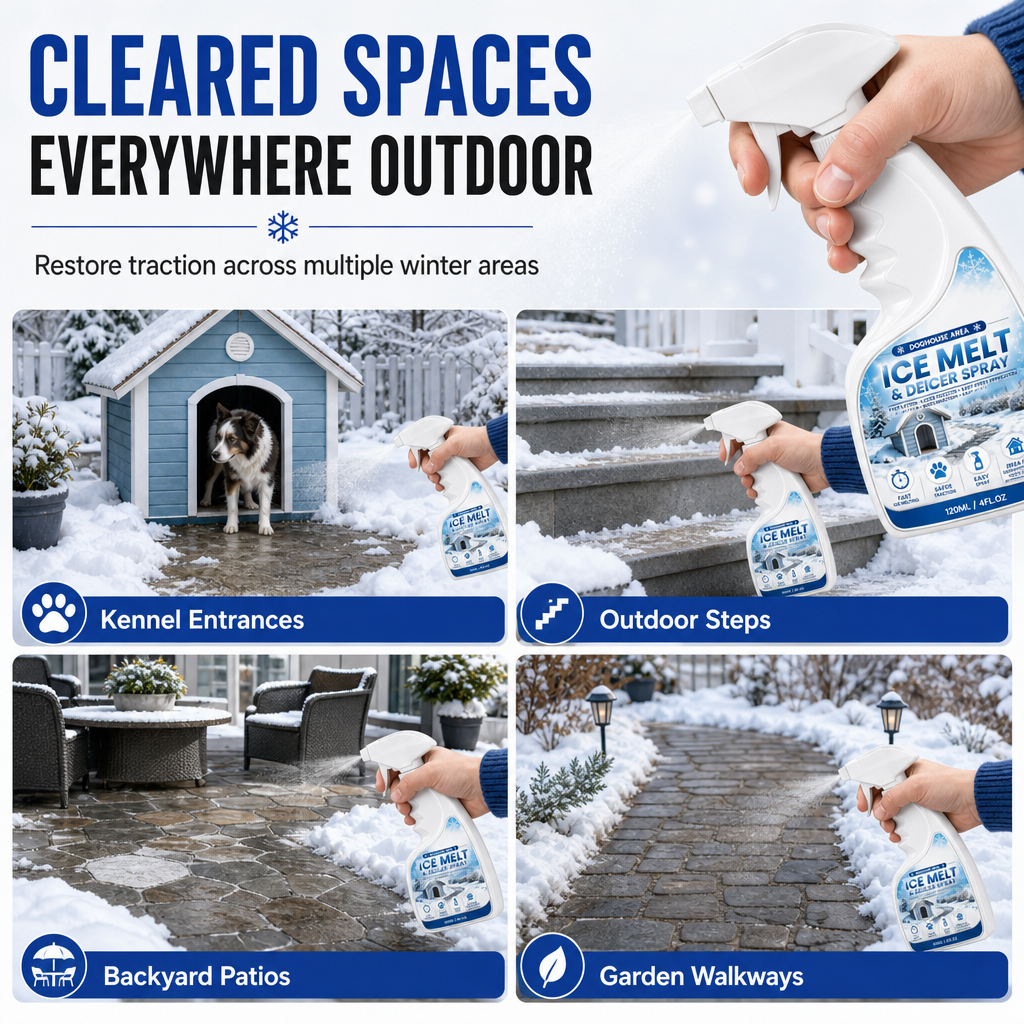 Outdoor De-Icing & Snow Melting Spray ¨C pet-safe, dissolves frost on contact. Clear steps, walkways & patios fast