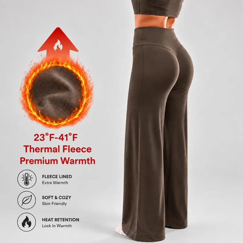 Women's High-Waisted Butt-Lifting Fleece-Lined Wide-Leg Pants